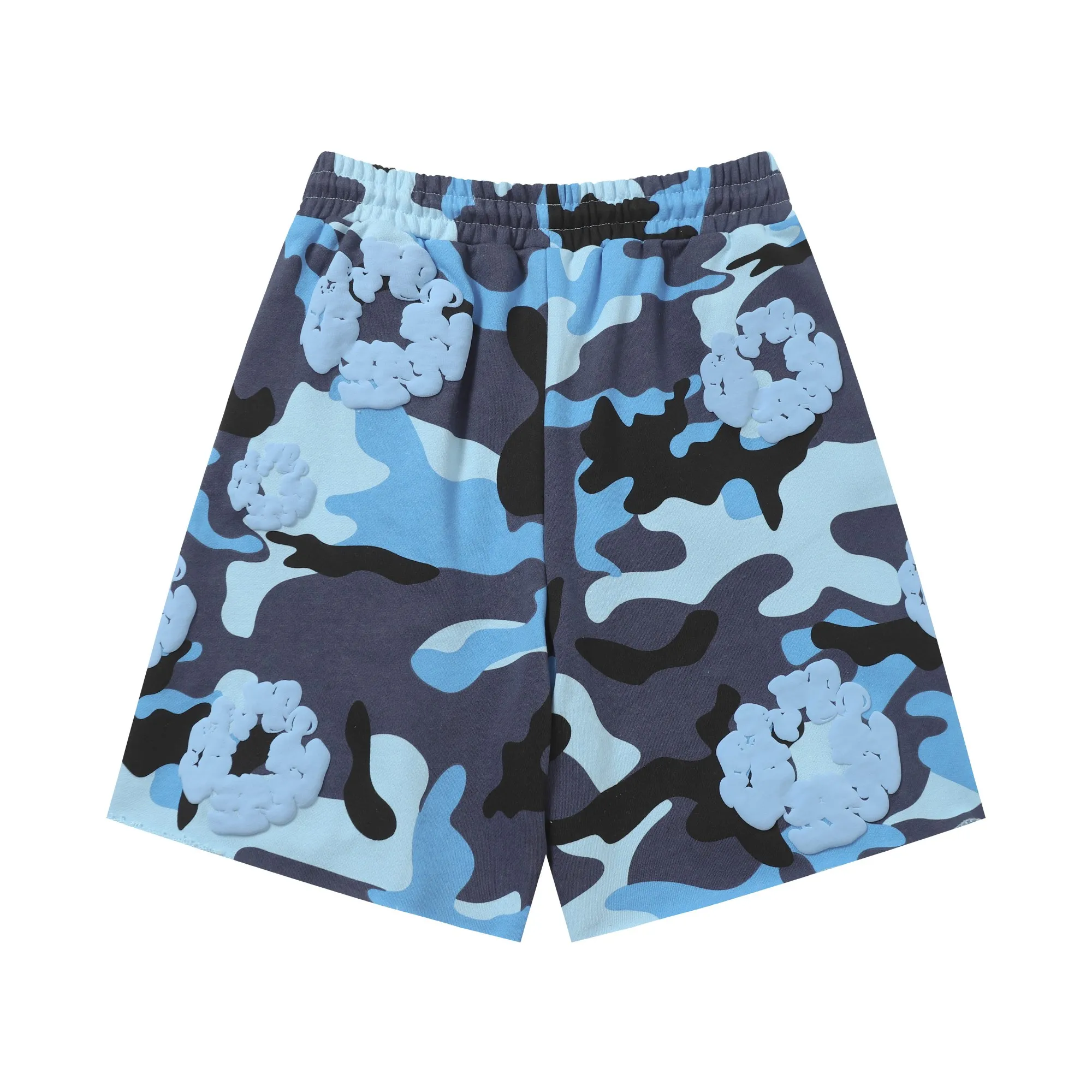 8208# DENIM TEARS Kapok European and American trendy brand high-quality foam flocking camouflage printed shorts Color Camouflage blue Camouflage powder Camouflage gray Camouflage apricot Camouflage green Size S-XL